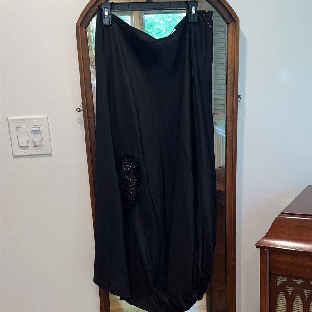 Chan Luu Gathered Hem Embellished Silk Maxi Skirt L